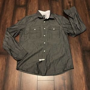 Marc Ecko Cut & Sew Sz S Gray Button Down Military Cargo Utility Shirt Men’s